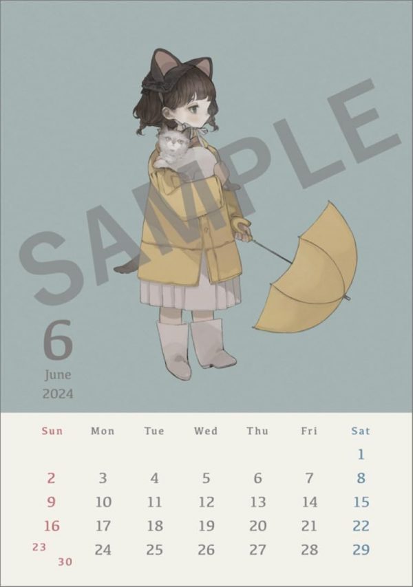 nekosuke 2024 Desktop Calendar - Cat and girls