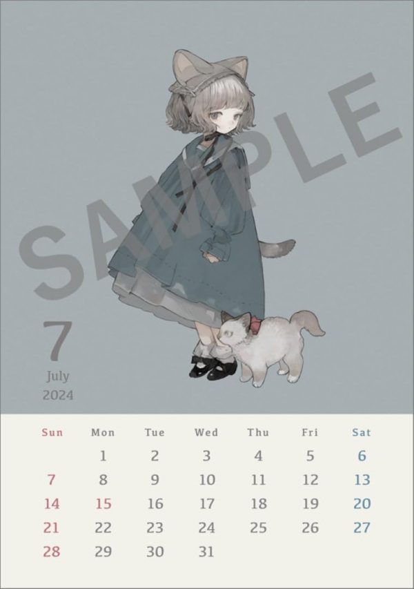 nekosuke 2024 Desktop Calendar - Cat and girls